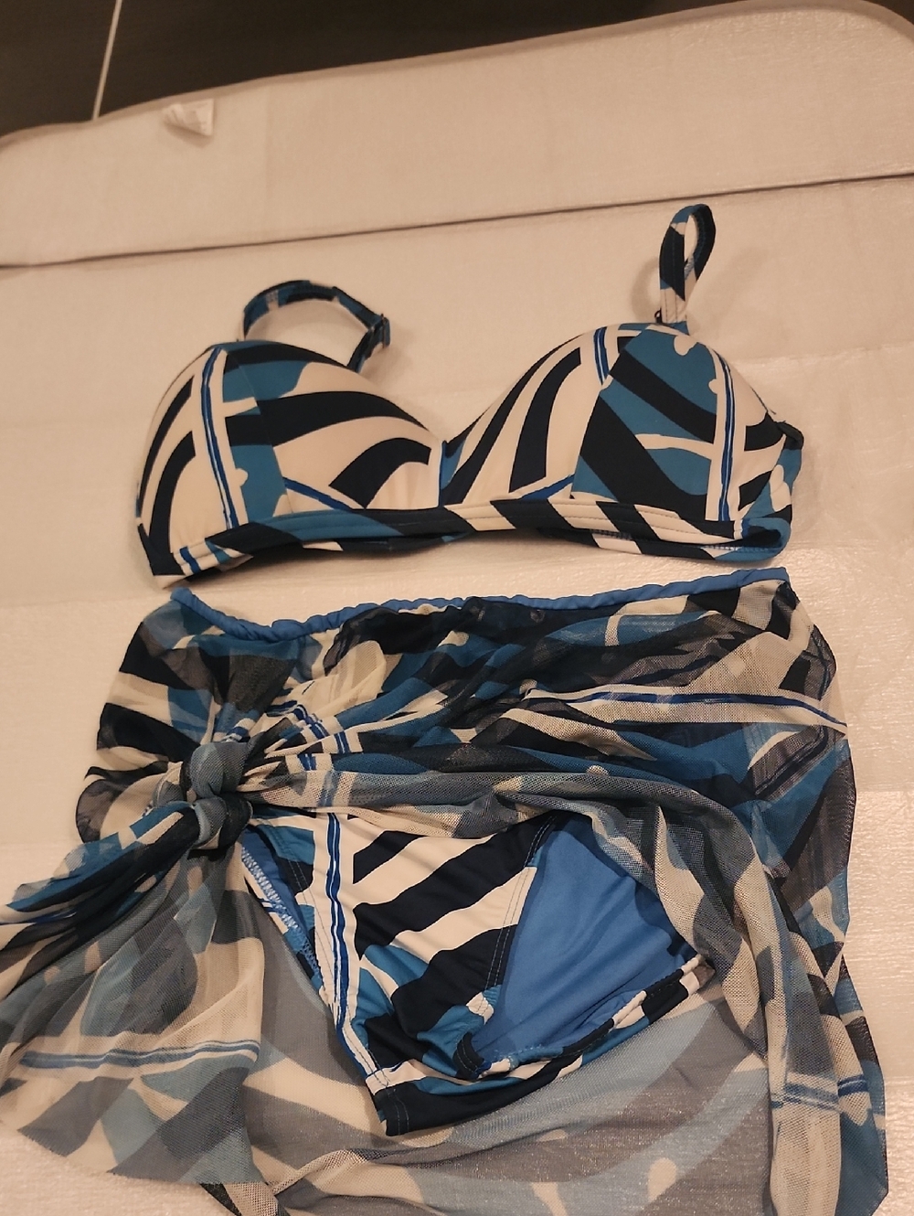 Aqua Menta Blue & White Bikini 3 Piece Set - Size XXL
